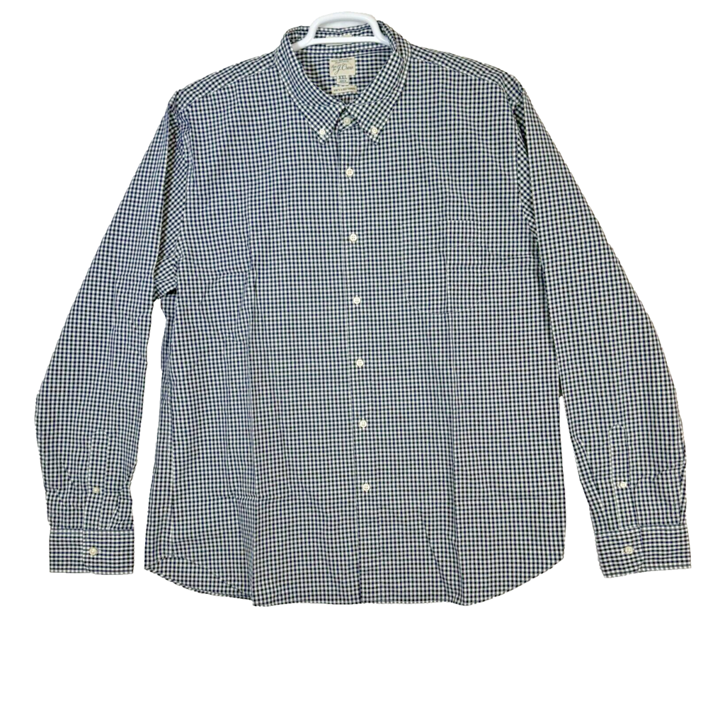 J.Crew Men's 2XL Slim Fit White Black Check 2‑Ply Cotton Button‑Down Shirt M164